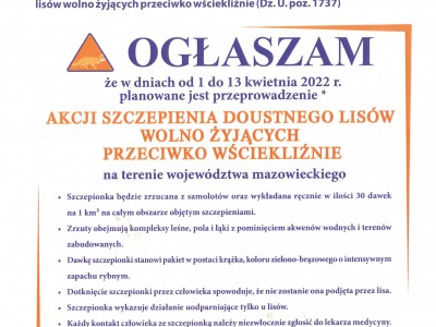 Plakat informujacy o szczepieniu lisów