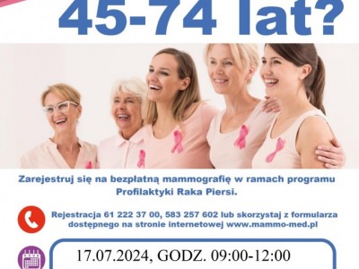 Obrazek dotyczący artykułu 17.07.2024 – BEZPŁATNA MAMMOGRAFIA