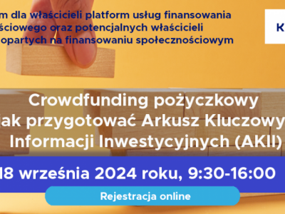 Obrazek dotyczący artykułu WEBINARIUM CEDUR „CROWDFUNDING POŻYCZKOWY – JAK PRZYGOTOWAĆ ARKUSZ KLUCZOWYCH INFORMACJI INWESTYCYJNYCH (AKII)”