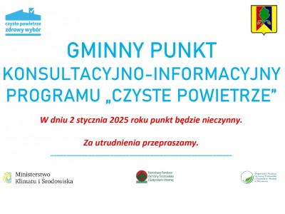 Obrazek dotyczący artykułu GMINNY PUNKT KONSULTACYJNO-INFORMACYJNY PROGRAMU „CZYSTE POWIETRZE”