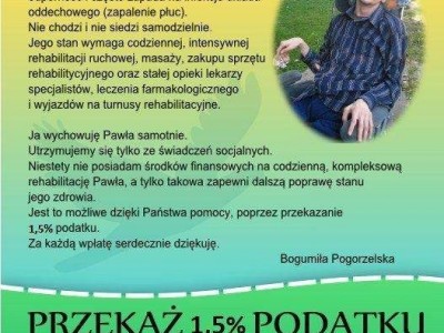 Obrazek dotyczący artykułu PRZEKAŻ 1,5% PODATKU DLA PAWŁA